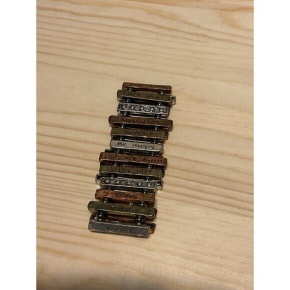 Inspirational Multi-Tone Metal Stretch Bracelet Positive Affirmations - Picture 4 of 5